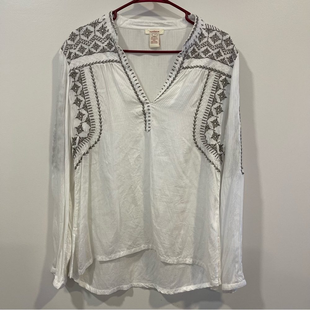 Sundance White Embroidered Peasant Blouse S Boho Indie Cottagecore Prairie